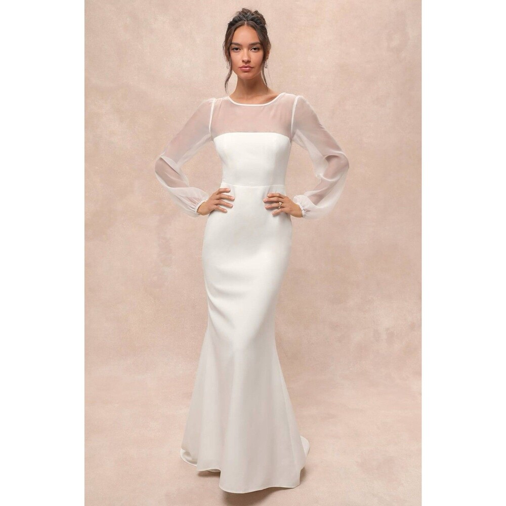 Lulus Immaculate Romance Dress Size L White Maxi Wedding Organza NWT